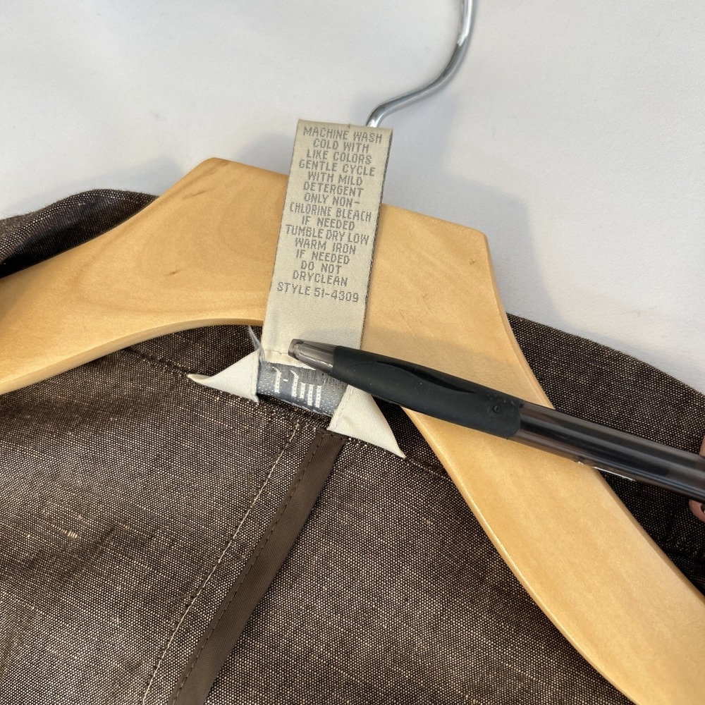 J.Jill Womens Brown Linen Blend Button Front Blazer Jacket Blanket Stitch Size M - Picture 9 of 9